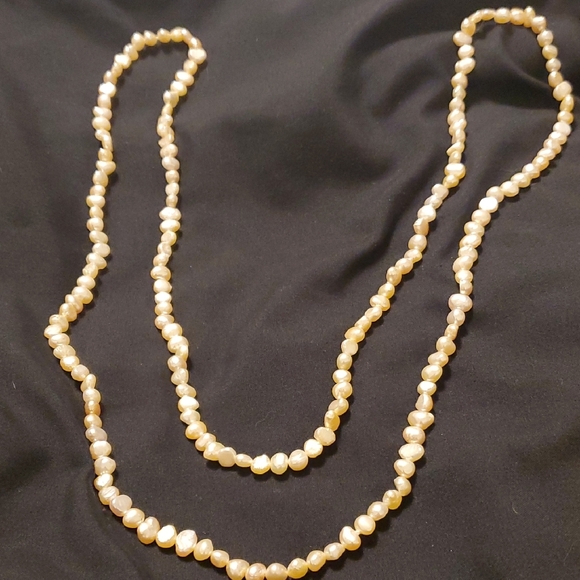 Long Baroque Freshwater Pearl Necklace – Creamy Iridescent Endless Strand - Picture 5 of 6